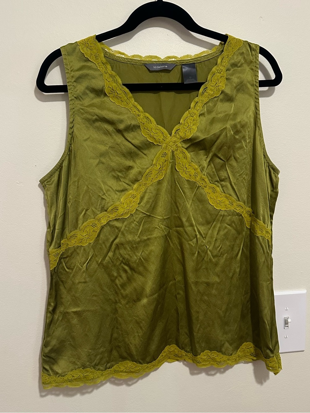 Olive Green Lace-Trim 100% Silk Tank from Liz Claiborne - Plus Size 14